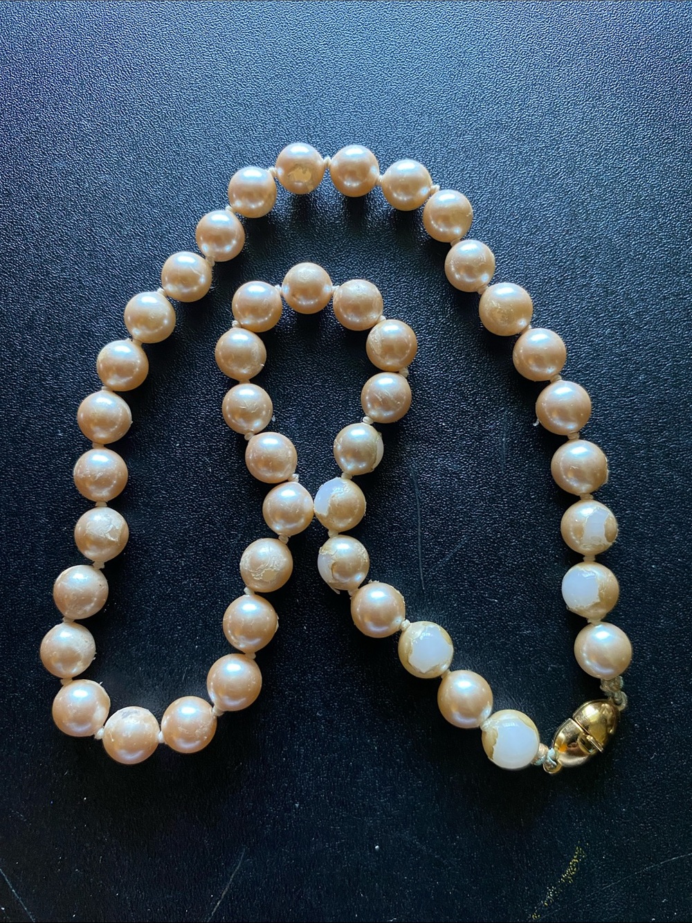 Vintage Monet Champagne Pearl Necklace with Gold-Tone Clasp